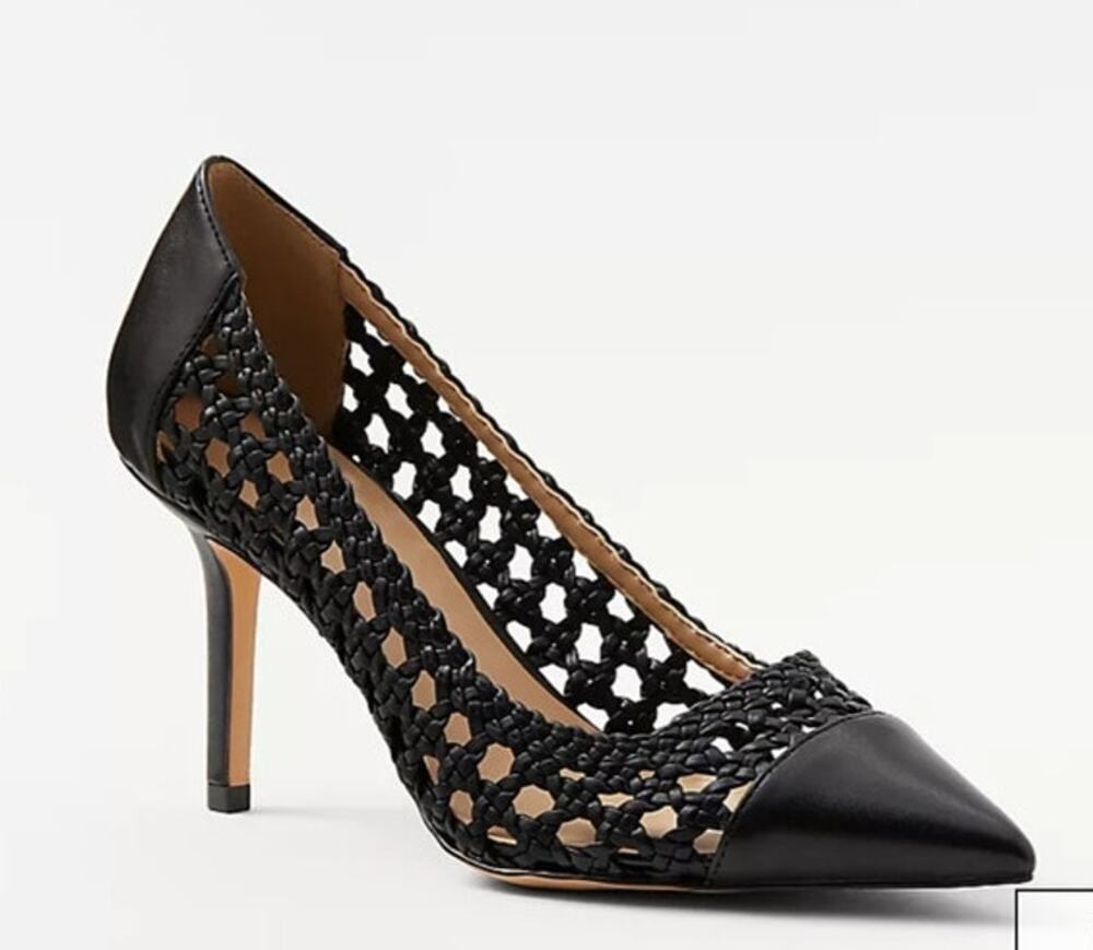 NEW Ann Taylor Mae Woven Pumps black pointy toe heels dress shoes - 7.5 - 828780